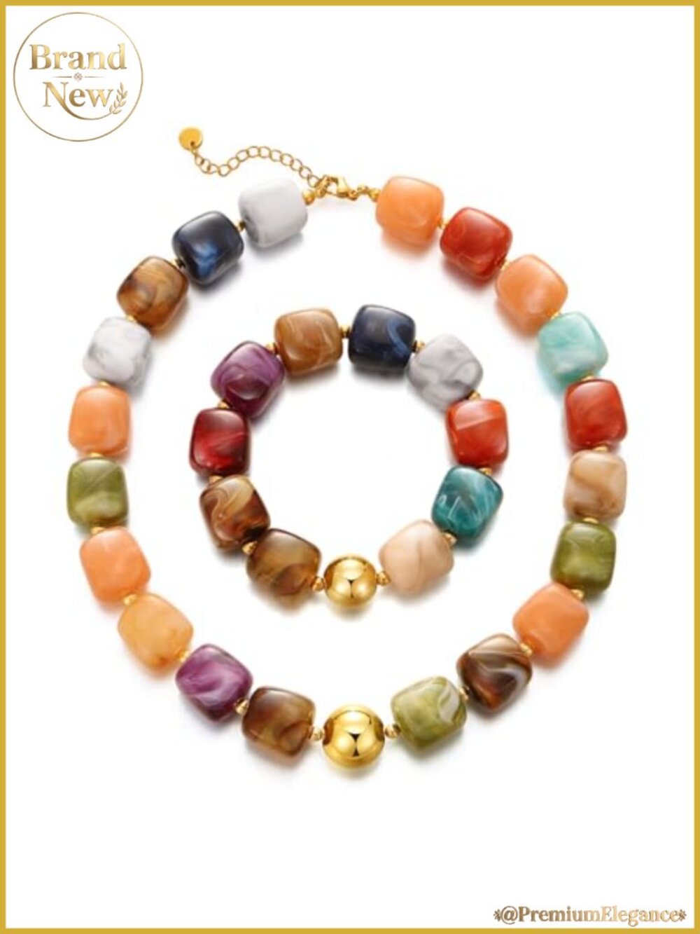 Chunky Resin Bead Necklace & Acrylic Cube Bracelet Jewelry Set for Women